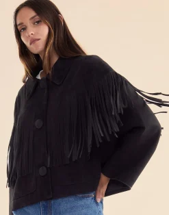 Carrie Cropped Fringe Suede Jacket