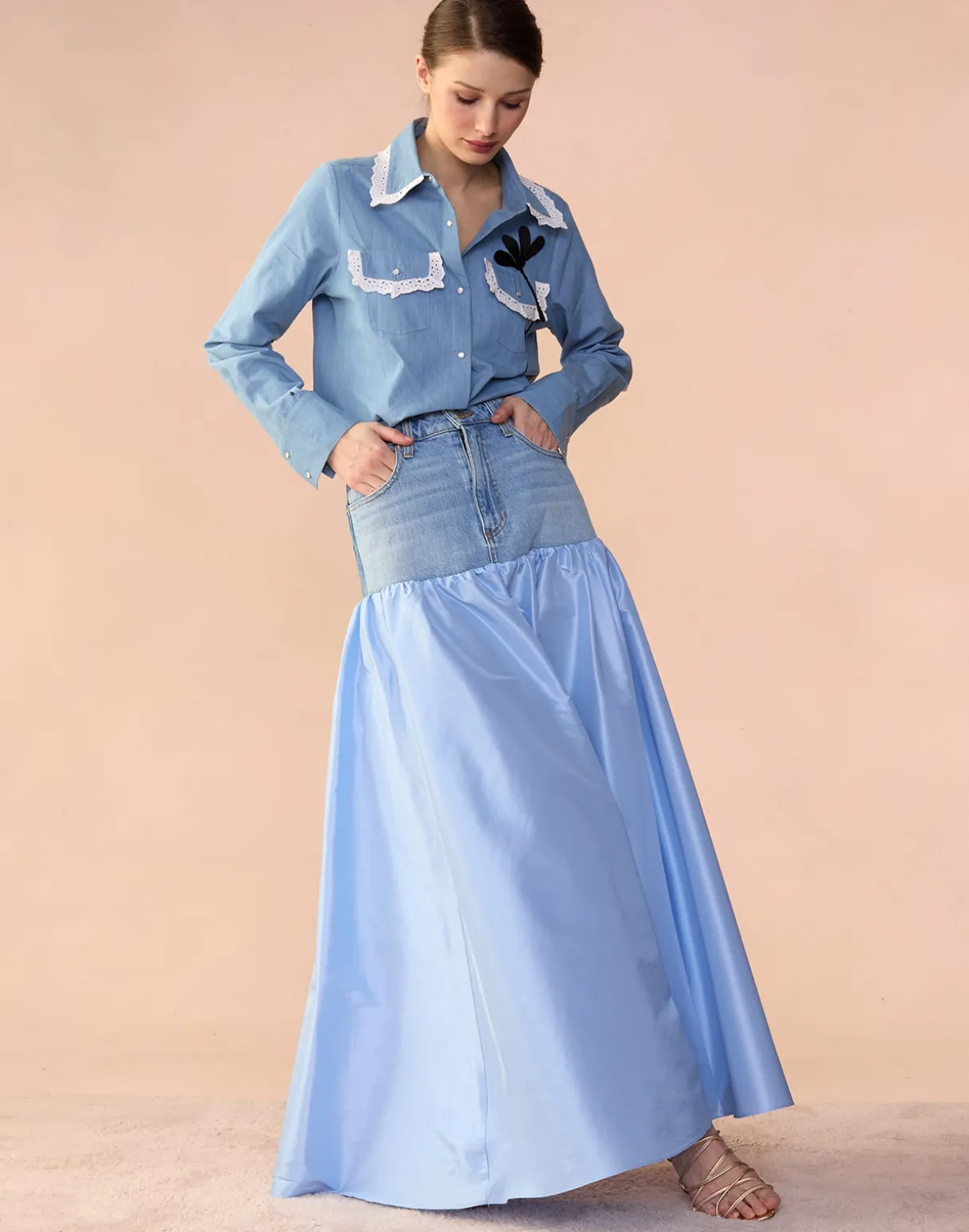 Denim Taffeta Skirt