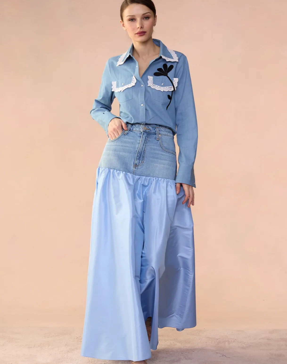 Denim Taffeta Skirt