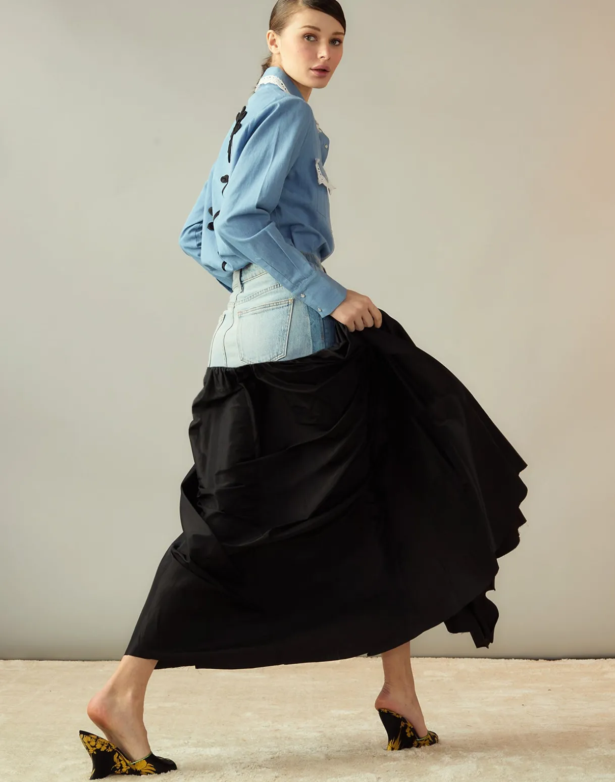 Denim Taffeta Skirt