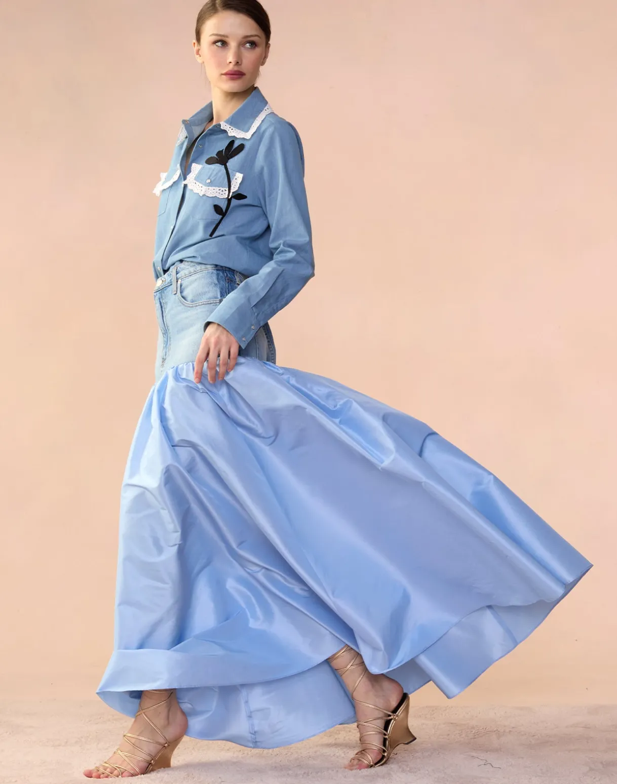 Denim Taffeta Skirt
