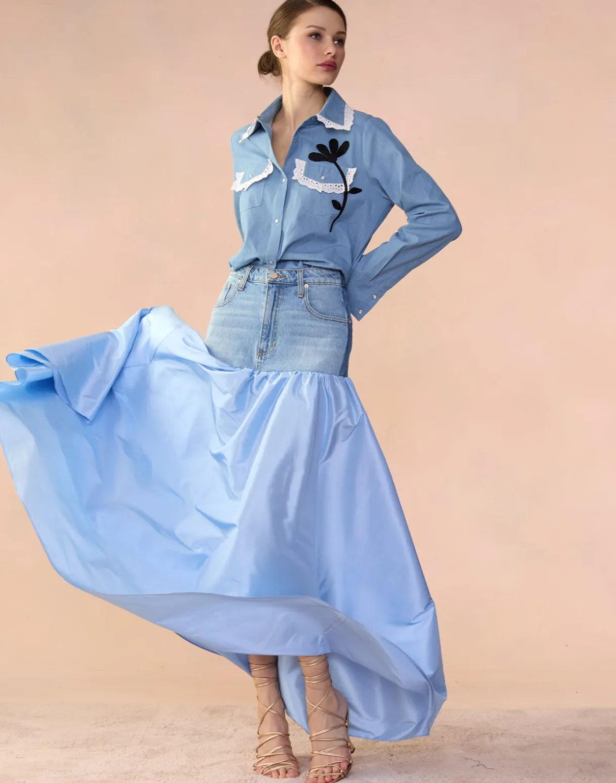 Denim Taffeta Skirt