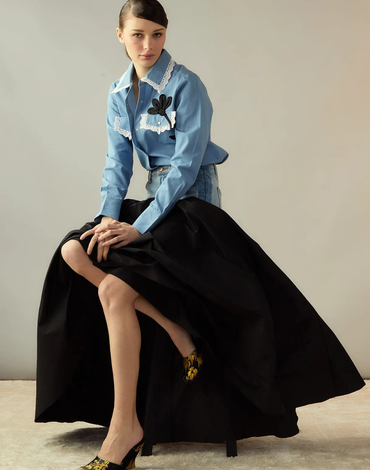 Denim Taffeta Skirt