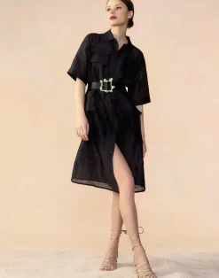 Lisbon Silk Linen Shirt Dress