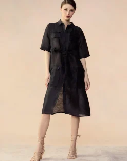 Lisbon Silk Linen Shirt Dress