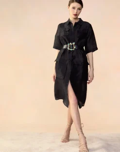 Lisbon Silk Linen Shirt Dress