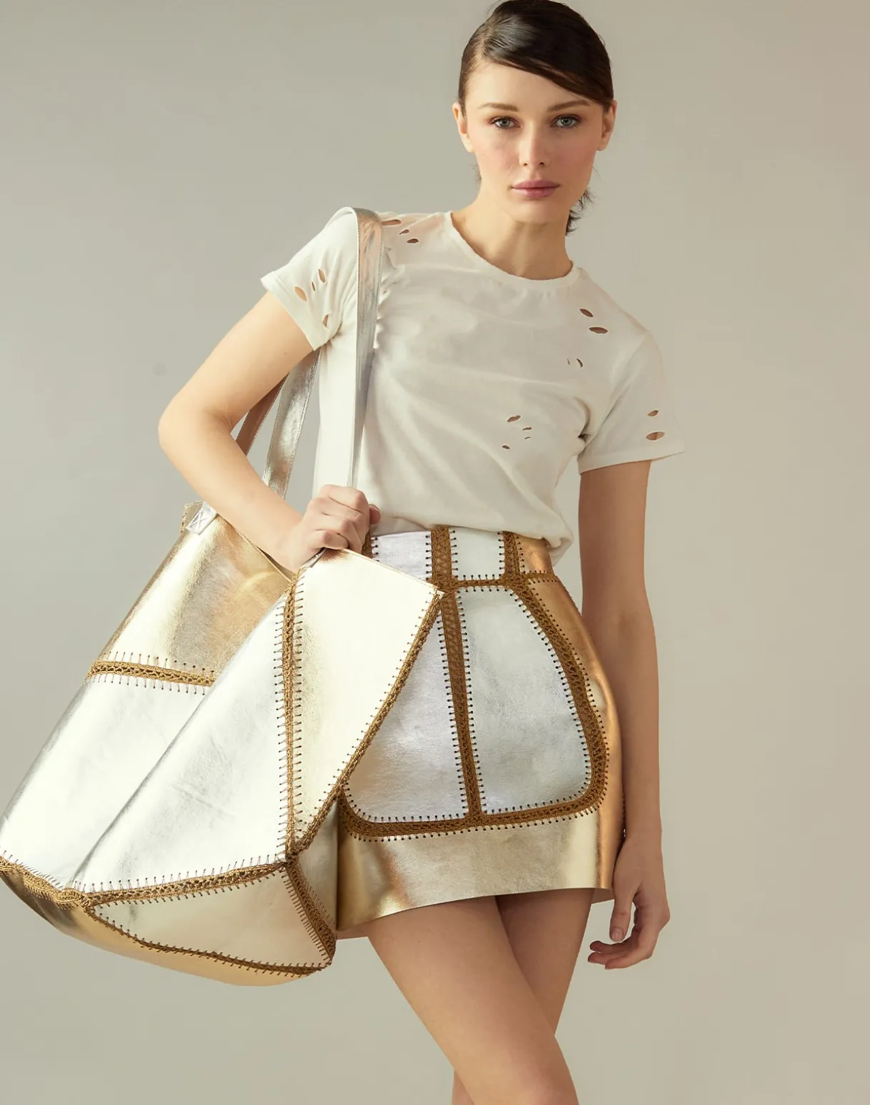 Mixed Metallic Vegan Leather Skirt