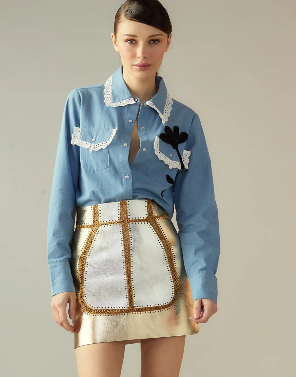 Mixed Metallic Vegan Leather Skirt