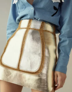 Mixed Metallic Vegan Leather Skirt