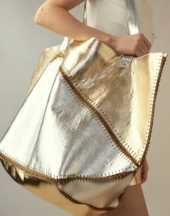 Mixed Metallic Vegan Leather Oversized Tote