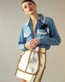 Mixed Metallic Vegan Leather Skirt