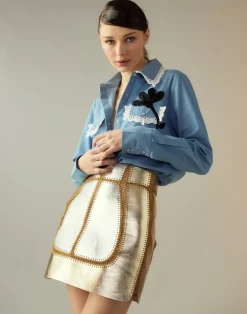 Mixed Metallic Vegan Leather Skirt