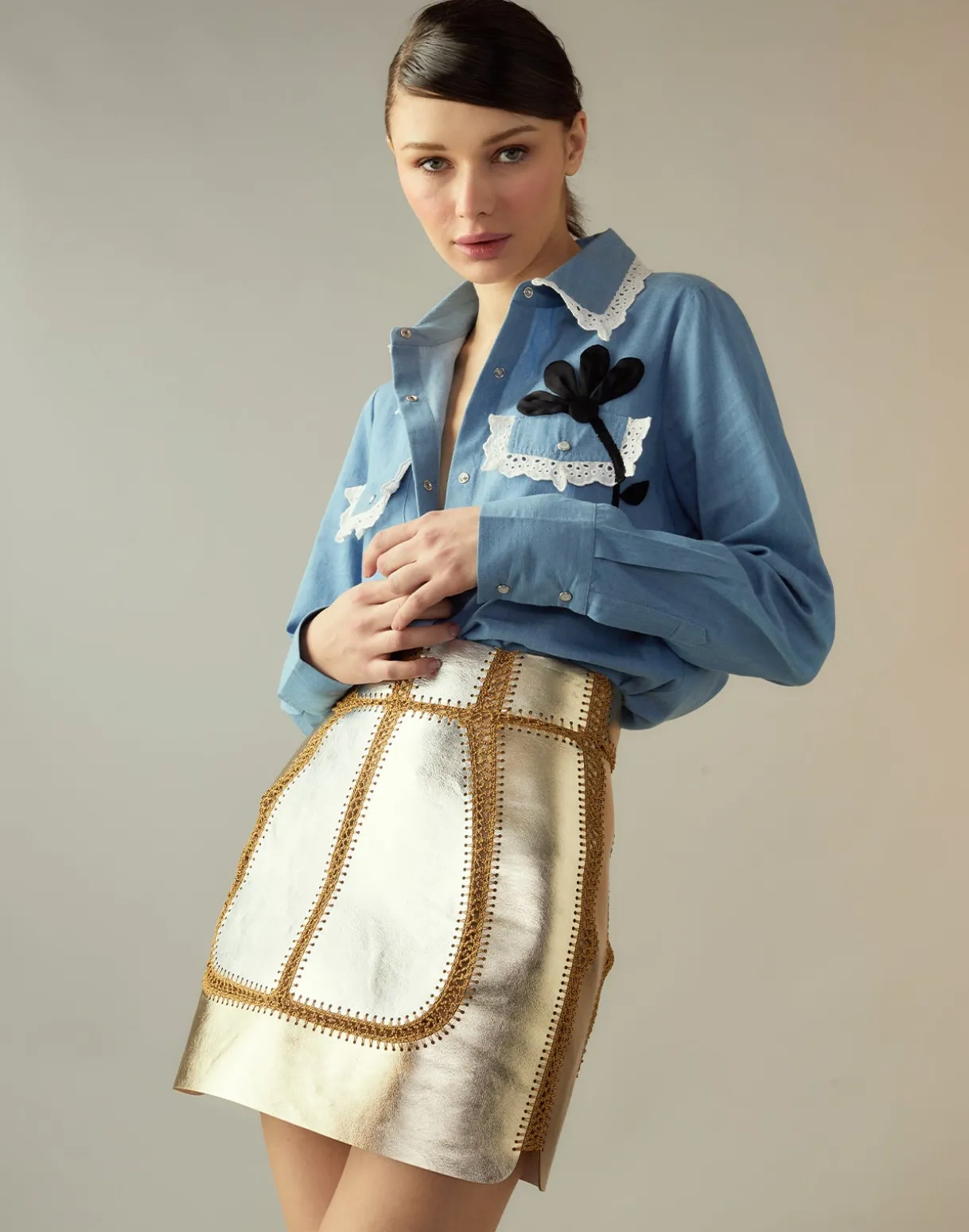 Mixed Metallic Vegan Leather Skirt