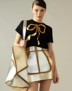Mixed Metallic Vegan Leather Skirt