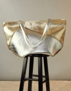 Mixed Metallic Vegan Leather Oversized Tote