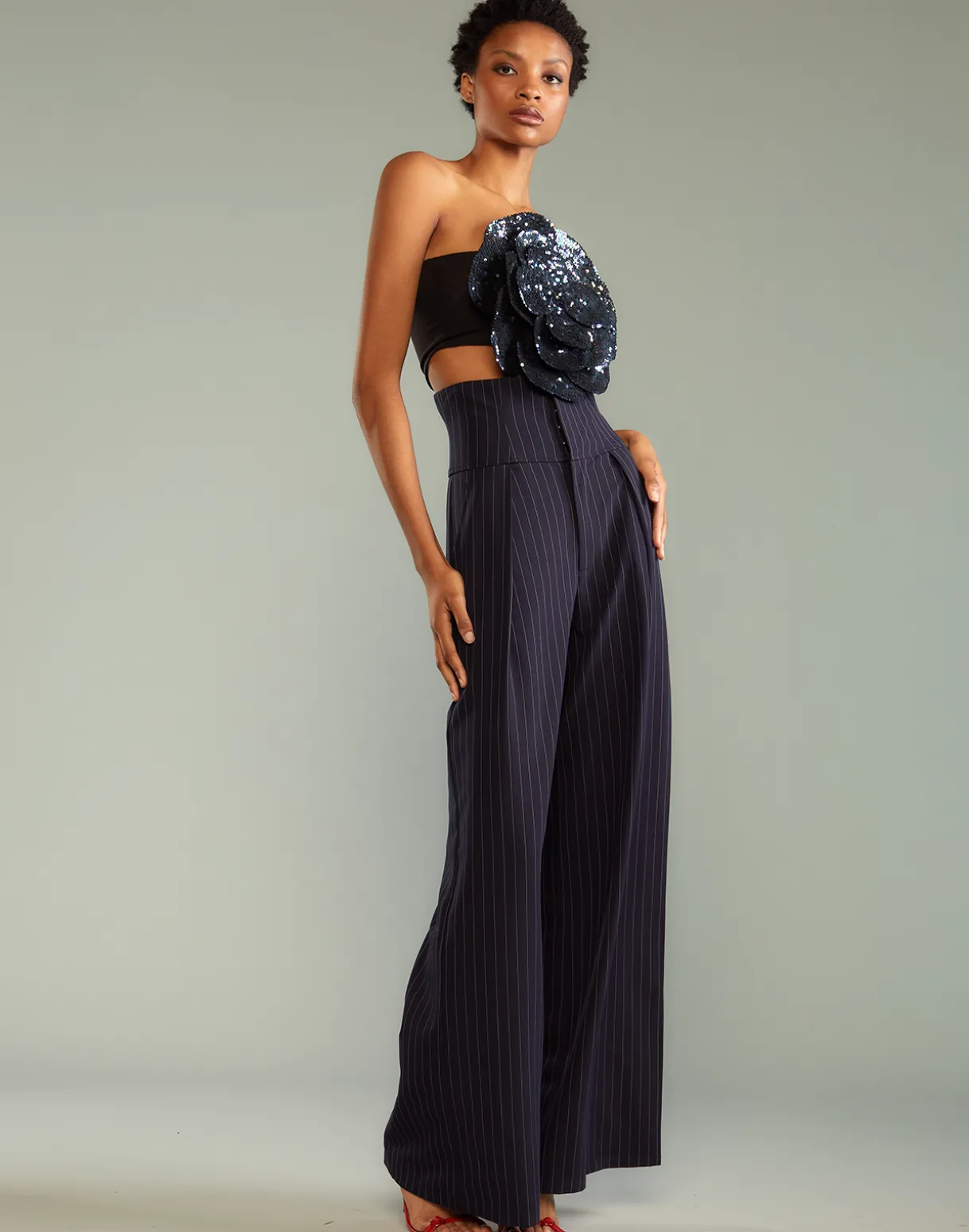 Pinstripe Corset Waist Pants