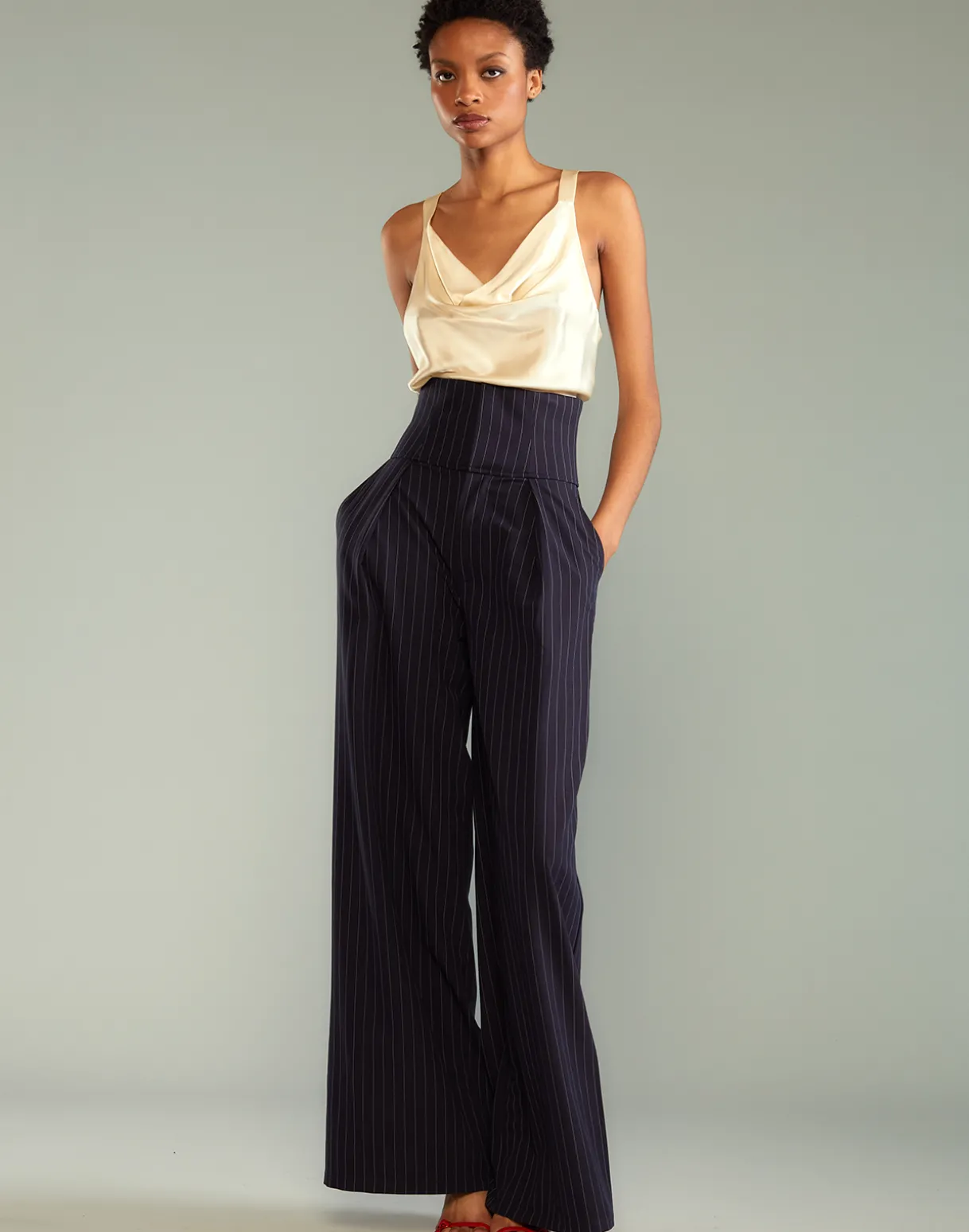 Pinstripe Corset Waist Pants