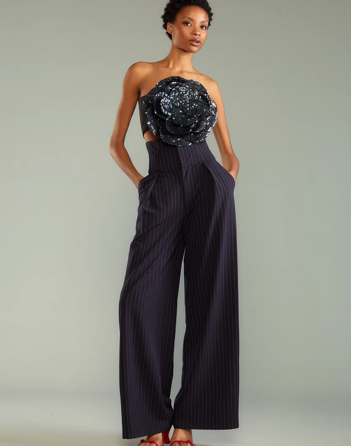 Pinstripe Corset Waist Pants
