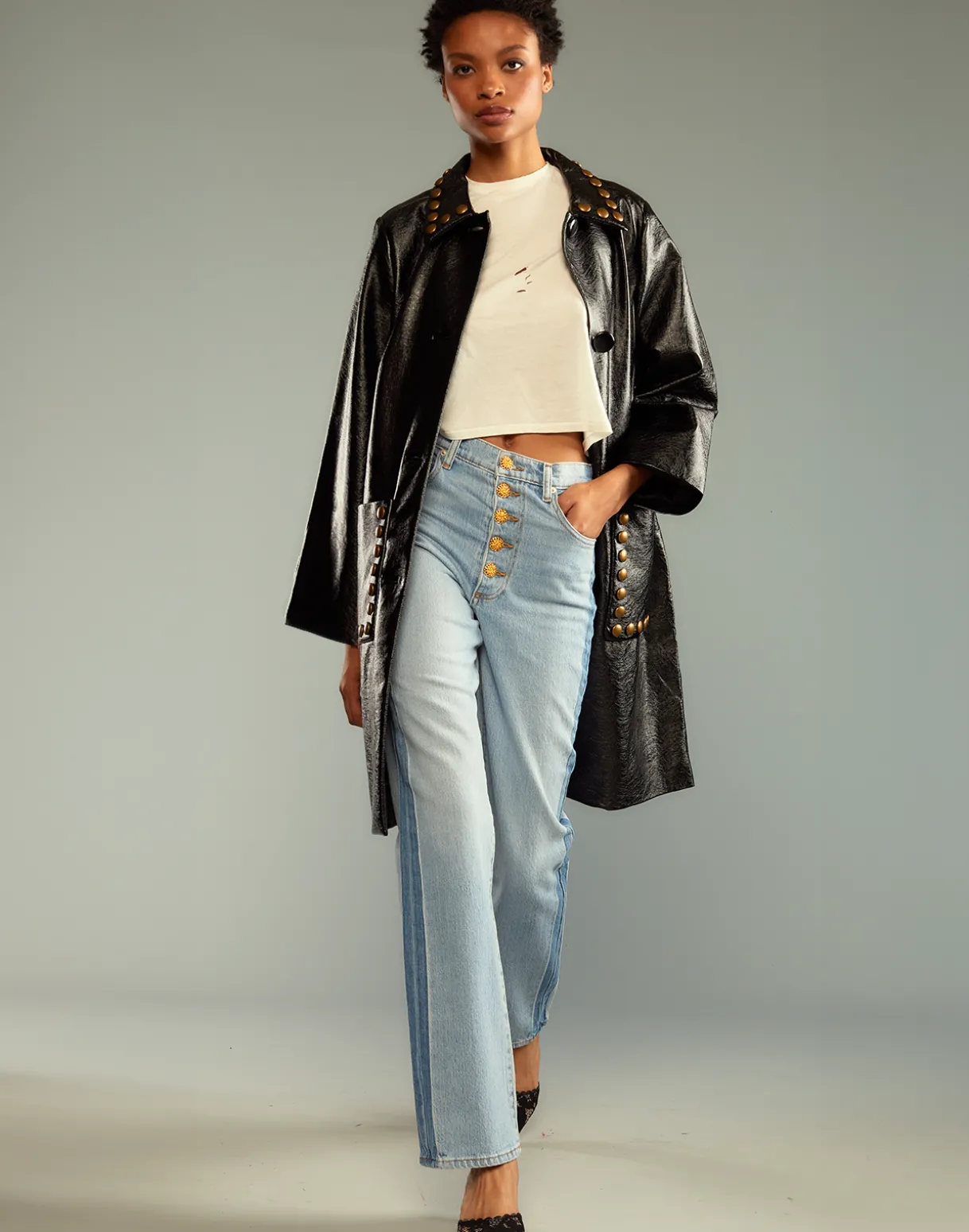 Studded Vegan Leather Coat