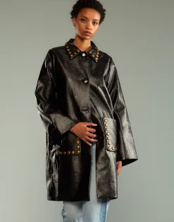 Studded Vegan Leather Coat