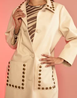 Studded Vegan Leather Coat