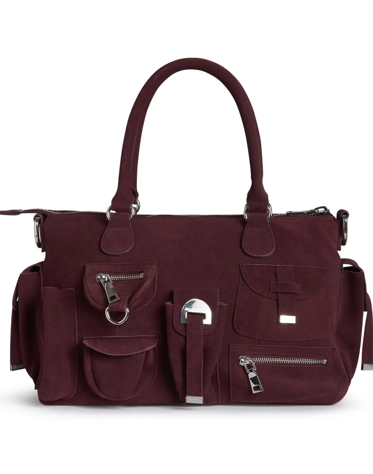Suede Cargo Pocket Shoulder Bag