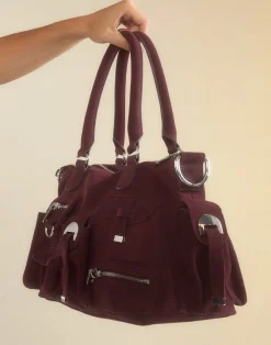 Suede Cargo Pocket Shoulder Bag