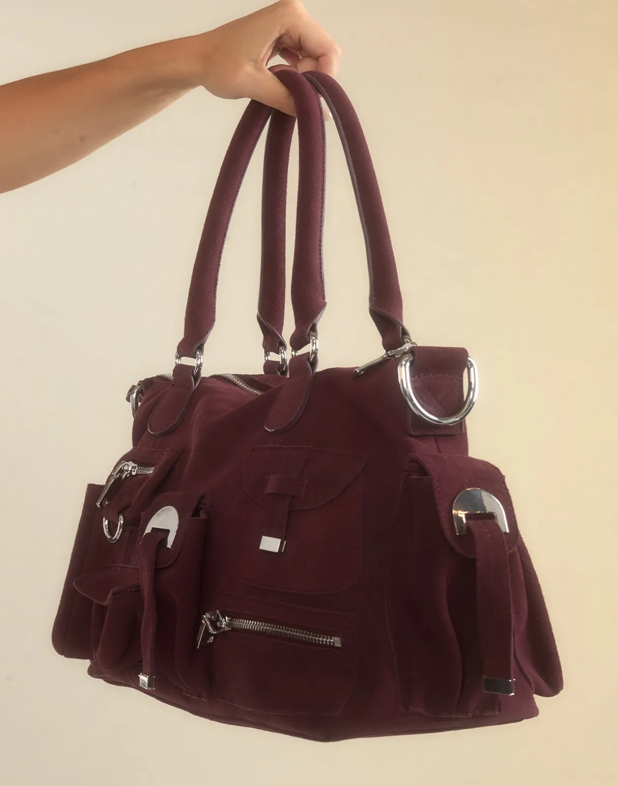Suede Cargo Pocket Shoulder Bag