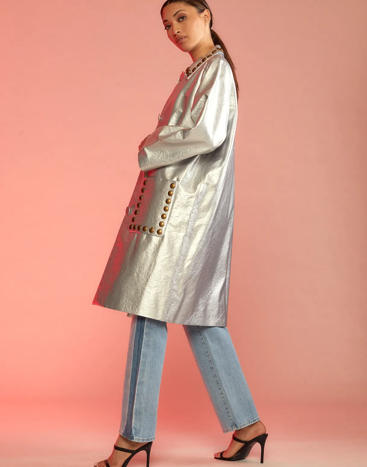 Vegan Studded Leather Coat