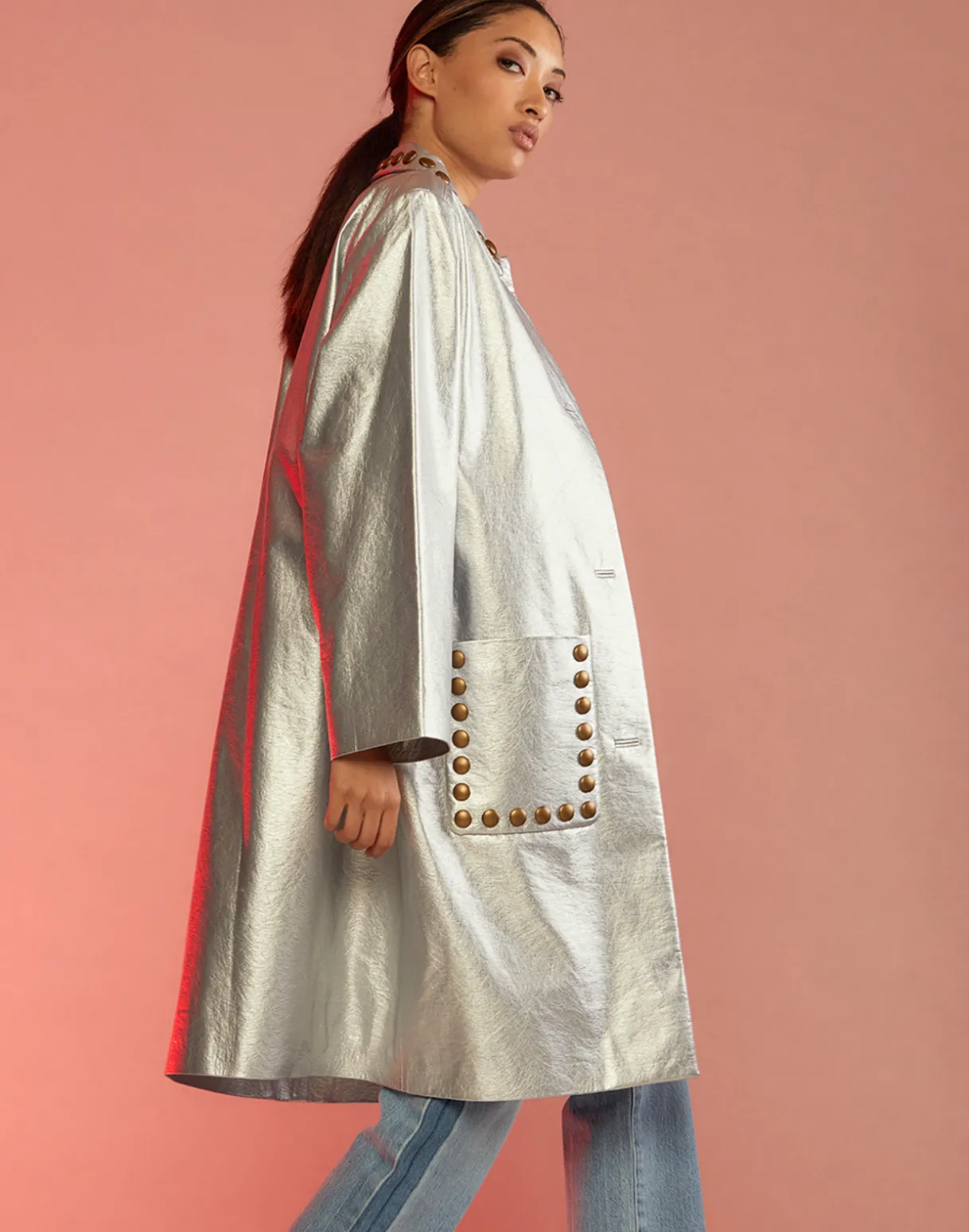 Vegan Studded Leather Coat